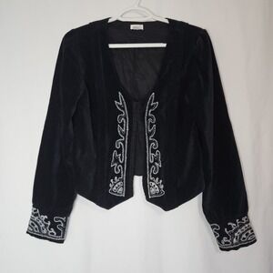 Vintage ‎ Cropped Evening Blazer Embroidered Boho Gothic Victorian Romantic Goth